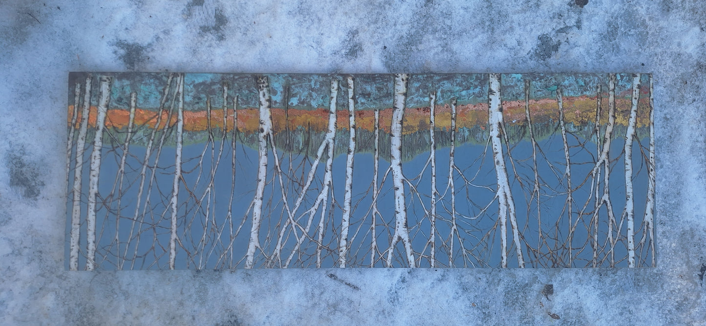 Birch Forest in greys and calming blues
