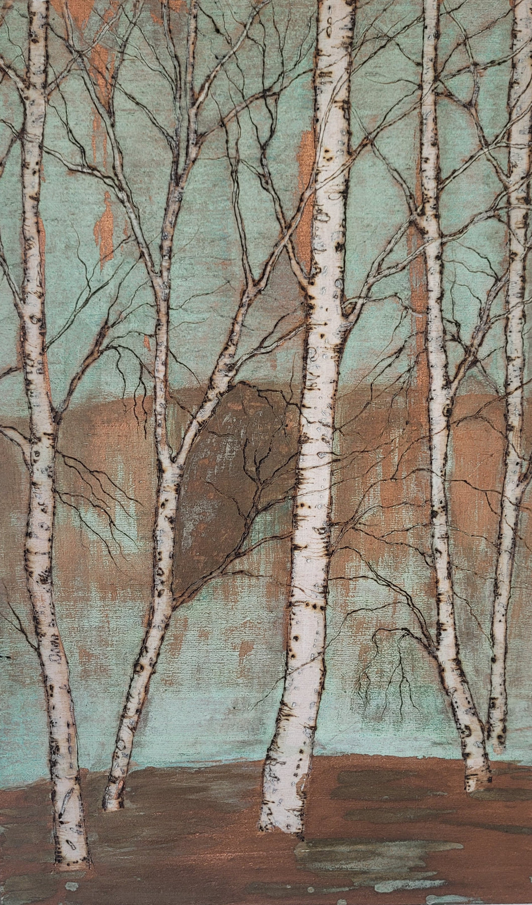 Five Birch Trees Copper and Verdigris